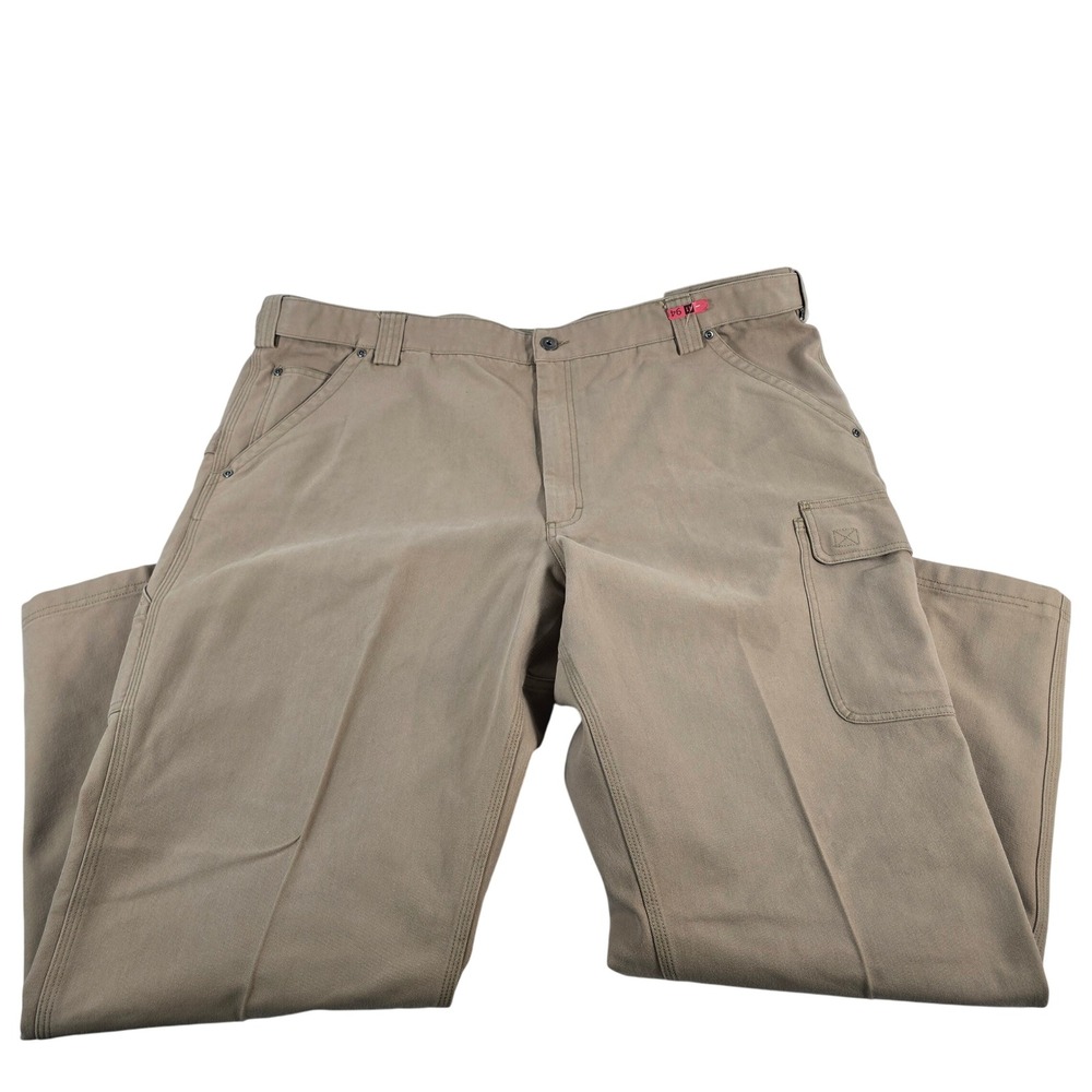 Duluth Trading Co Mens Khaki Work Cargo Pants Size 48x32 Cotton Polyester Blend